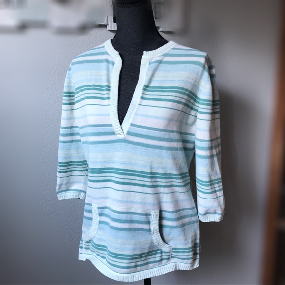 Eddie Bauer Tops - 〰️EDDIE BAUER Striped 3/4 sleeve, pocket sweater